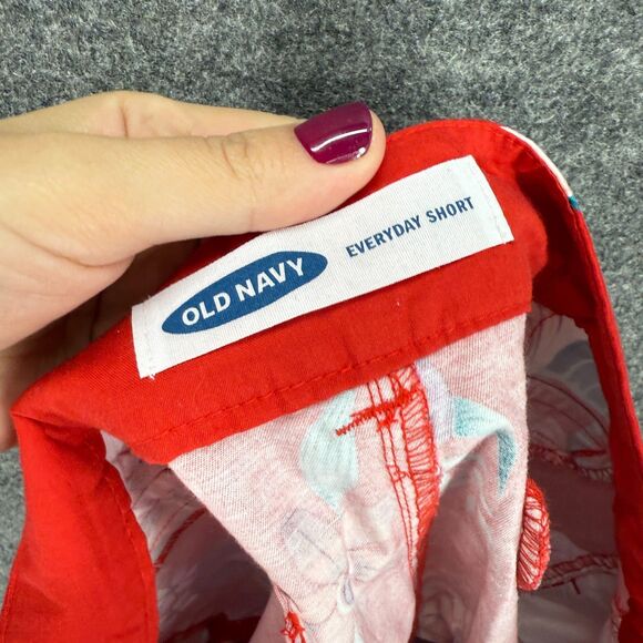New Old Navy Shorts Women 8 Red Floral Mid Rise Chino Everyday Short Pockets - Picture 5 of 7